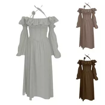 Модное женское элегантное французское платье с рукавами принцессы и открытыми плечами L серый