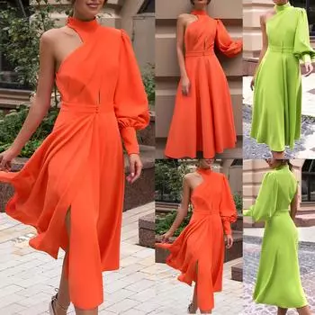 Модное женское элегантное сексуальное повседневное платье на бретельках с тонкими лямками, однотонное длинное платье, платье-юбка L зелёный