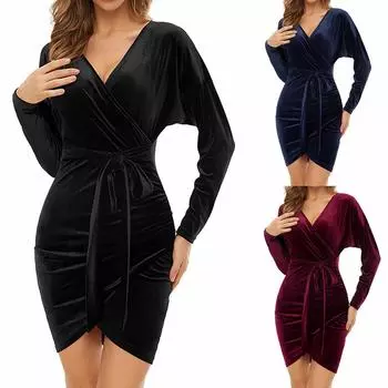 Модное женское элегантное сексуальное повседневное тонкое платье, однотонное платье, платье-юбка L чёрный