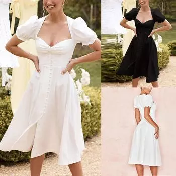 Модное женское цветное элегантное платье принцессы с рукавами и высоким разрезом, французское платье M чёрный