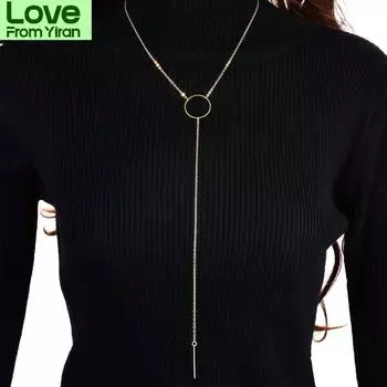 Модное женское длинное круглое ожерелье-чокер с подвеской, простое золотое серебро, цвет свитера, цепочка, шея, ювелирные изделия золотой