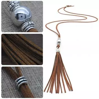 Модное женское длинное ожерелье с кисточками, круглые бусины, подвеска-цепочка, ожерелье-свитер