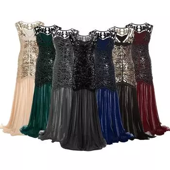 Модное женское длинное вечернее платье для выпускного вечера без рукавов с v-образным вырезом и пайетками L бежевый