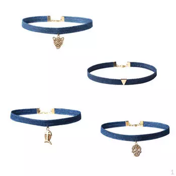 Модное женское джинсовое колье-цепочка с цветным колье