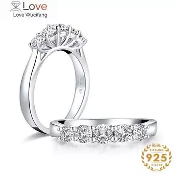 Модное женское кольцо из твердого серебра 925 пробы для свадебных украшений, 5 круглых ювелирных изделий из муассанита, ювелирные изделия для вечеринок, подарки, оптовая продажа 10 серебряный