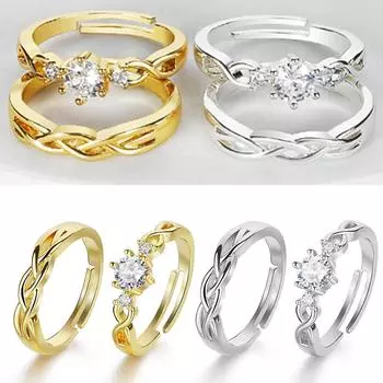 Модное женское кольцо Изысканный подарочный набор колец Комбинация колец из 2 предметов Роскошный набор колец с бриллиантами Унисекс Регулируемое открытие золотой