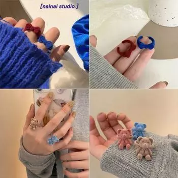 Модное женское кольцо, новый бант, флокированное кольцо с медведем какао, сладкий темперамент, универсальное регулируемое отверстие
