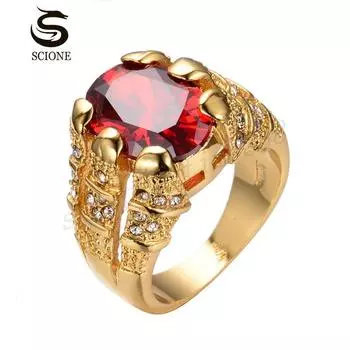 Модное женское кольцо с гранатом и красным 6 зубцами 6 жёлтый