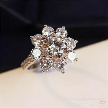 Кольцо Sunflower Temperament с американским муассанитом для женщин, сертификат включен Sunflower 1 carat moissanite ring, Size 18
