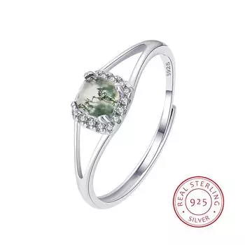 Модное женское кольцо с текстурой натурального камня, различное зеленое мох, трава, агат Vouple, свадебное ювелирное изделие из стерлингового серебра Resizable зелёный