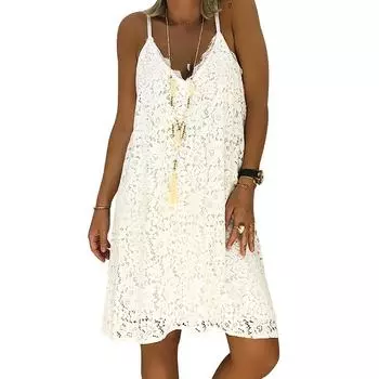 Модное женское кружевное платье больших размеров, женское летнее повседневное пляжное платье с темпераментом S чёрный