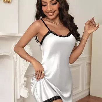 Модное женское кружевное платье больших размеров, женское летнее повседневное ночное платье из ледяного шелка S белый