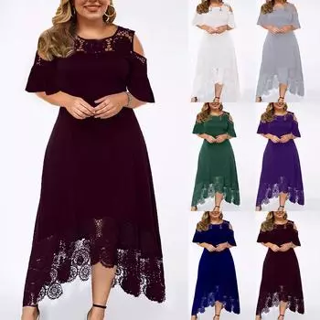 Модное женское кружевное платье-футляр без бретелек с короткими рукавами и рюшами XXL серый