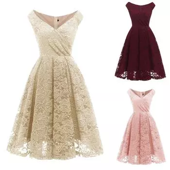 Модное женское кружевное вечернее платье без рукавов с v-образным вырезом, коктейльное бальное платье для выпускного вечера, винтажное платье L розовый