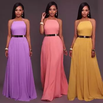 Модное женское летнее платье без рукавов с круглым вырезом в стиле бохо, повседневное длинное макси вечернее пляжное платье с открытой спиной, сарафан S небесно-голубой