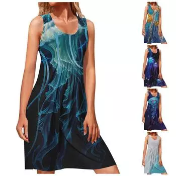 Модное женское летнее платье с принтом, туника без рукавов, платье-футболка больших размеров L