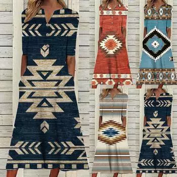 Модное женское летнее платье с принтом и v-образным вырезом на пуговицах с коротким рукавом и карманами для отпуска M хаки