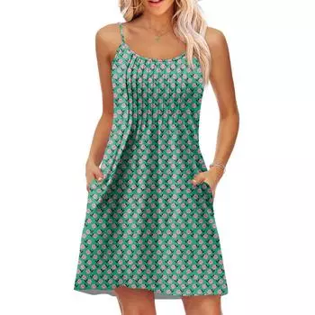 Модное женское летнее платье с винтажным цветочным принтом, регулируемые бретельки для пляжного отдыха, повседневное платье с карманами XL