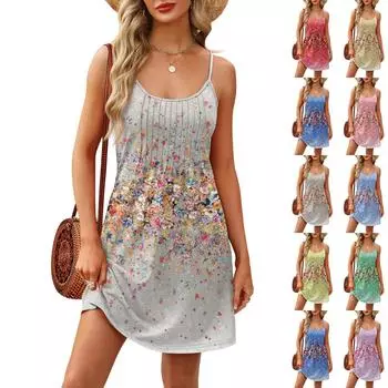 Модное женское летнее платье с винтажным цветочным принтом, регулируемые бретельки для пляжного отдыха, повседневное платье с карманами XXL зелёный