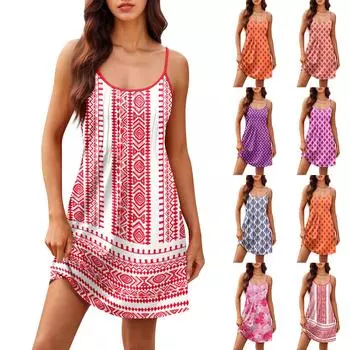 Модное женское летнее платье с винтажным цветочным принтом, регулируемые бретельки для пляжного отдыха, повседневное платье с карманами L