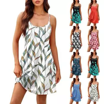 Модное женское летнее платье с винтажным цветочным принтом, регулируемые бретельки для пляжного отдыха, повседневное платье с карманами L