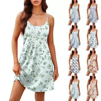 Модное женское летнее платье с винтажным цветочным принтом, регулируемые бретельки для пляжного отдыха, повседневное платье с карманами L