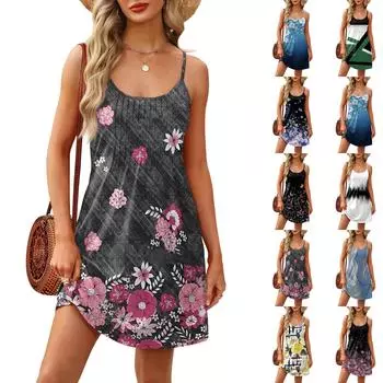 Модное женское летнее платье с винтажным цветочным принтом, регулируемые бретельки для пляжного отдыха, повседневное платье с карманами XL красный