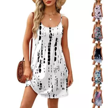 Модное женское летнее платье с винтажным цветочным принтом, регулируемые бретельки для пляжного отдыха, повседневное платье с карманами XXL коричневый