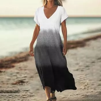 Модное женское летнее пляжное платье с V-образным вырезом и коротким рукавом с цветочным принтом XL