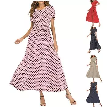 Модное женское летнее повседневное модное платье-пуловер с круглым вырезом и принтом XXL розовый