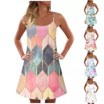 Модное женское летнее повседневное платье-пуловер без рукавов с принтом L розовый