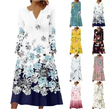 Модное женское летнее повседневное пуловер с v-образным вырезом и длинным рукавом с принтом L бежевый