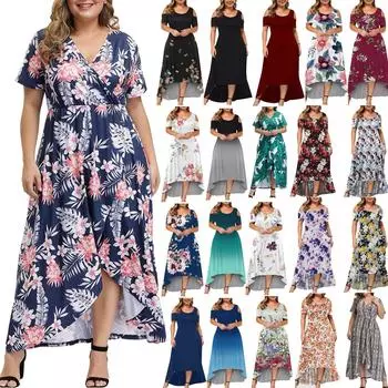 Модное женское летнее сексуальное платье больших размеров с круглым вырезом и принтом на плечах и короткими рукавами XXXXXL оранжевый