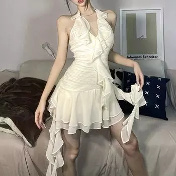 Модное женское летнее уличное платье с лямкой на шее и нерегулярным вырезом, висящее сексуальное облегающее платье L