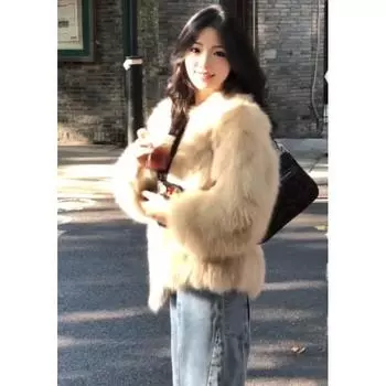 Модное женское меховое пальто цвета хаки на осень и зиму, новое женское ретро-меховое пальто с интегрированным мехом S