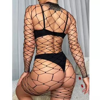 Модное женское нижнее белье, женское сексуальное сетчатое прозрачное обтягивающее нижнее белье, женская эротическая рыболовная сеть, короткая юбка XL