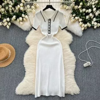 Модное женское облегающее трикотажное платье с короткими рукавами и облегающим бедра дизайном One Size белый