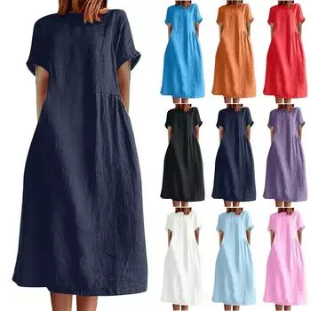 Модное женское однотонное платье больших размеров с длинной свободной юбкой L чёрный