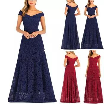 Модное женское однотонное платье с высокой талией в стиле Burst Style, сшитое кружевом в стиле ретро с большим подолом L тёмно-синий