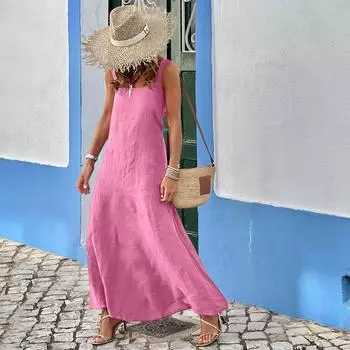 Модное женское однотонное повседневное свободное платье-жилет из хлопка и льна L