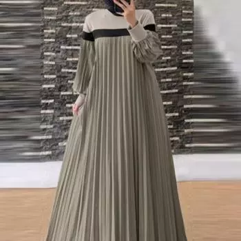 Модное женское осеннее длинное мусульманское платье с рукавами-фонариками, абайя, исламский халат, кафтан, лоскутное платье, сарафан, плиссированное, Vestidos XXL чёрный