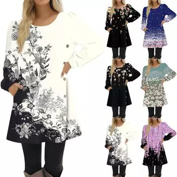 Модное женское осеннее платье с цветочным принтом и длинным рукавом, повседневное свободное платье L бежевый