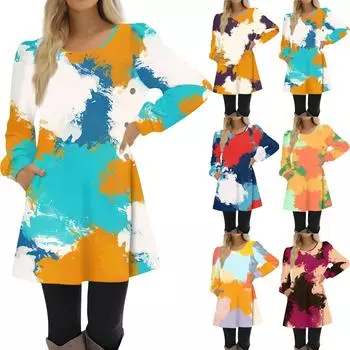 Модное женское осеннее повседневное свободное платье с градиентным принтом и пуговицами с длинными рукавами XL