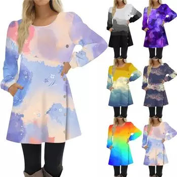 Модное женское осеннее повседневное свободное платье с градиентным принтом и пуговицами с длинными рукавами L серый