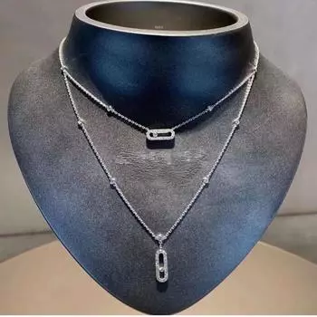 Модное женское ожерелье из серебра 925 пробы от топового бренда. Скользящий алмаз. Гламурный рождественский подарок. Серьги Messika