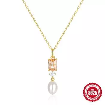 Модное женское ожерелье из стерлингового серебра S925 пробы с подвеской из жемчуга и бриллиантами 925 Silver золотой