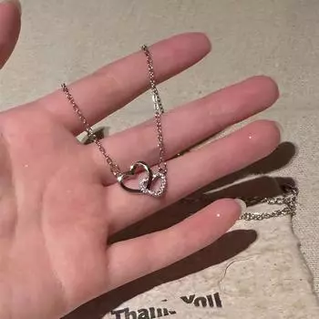 Модное женское ожерелье с двойным сердечком для девочек, цепочка на ключицы, ожерелье, ювелирные изделия для любви, подарок на вечеринку