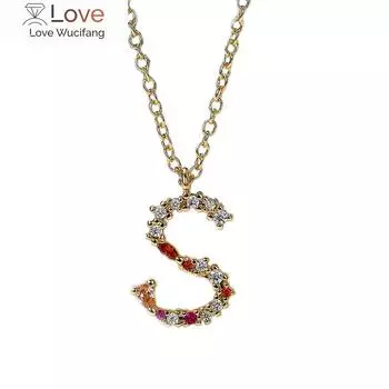 Модное женское ожерелье с подвеской в виде буквы, блестящие цветные хрустальные украшения для женщин, нежные модные женские аксессуары 38cm 5cm