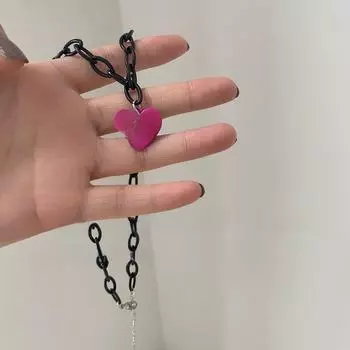 Модное женское ожерелье с подвеской в виде розового сердца из акрила и серьги в стиле хип-хоп 2025 года - милые и классные аксессуары love acrylic розовый