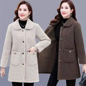 МОДНОЕ женское пальто из гранулированного флиса средней и длинной длины из искусственной овечьей шерсти, одежда для мам, осенне-зимняя флисовая утолщенная теплая одежда XL темно-коричневого